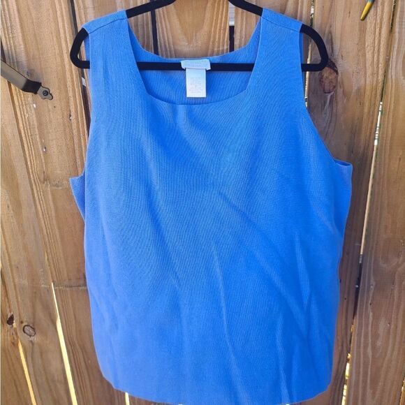 Designer Woman Original Vintage Blue Knit Tank Blouse Women's Plus 3X - Picture 5 of 6